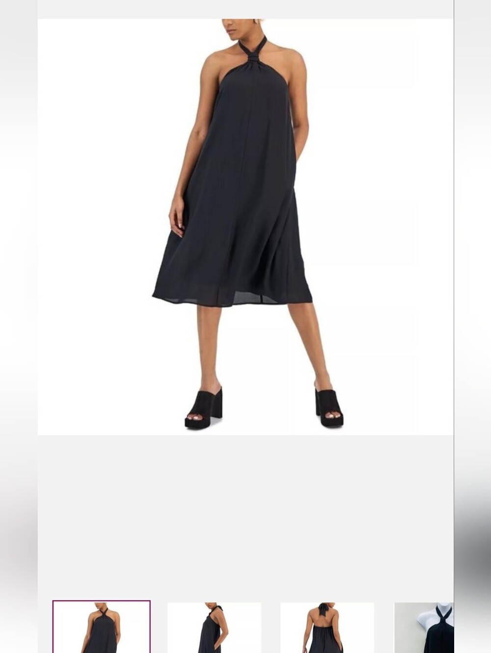 INC International Concepts Black Halter Midi Dress with Knotted Neck. Size S.